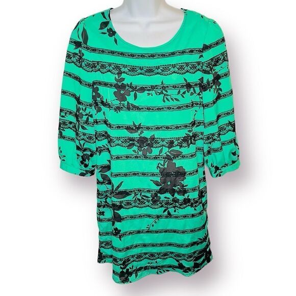 Uncle Frank Stripe Floral Shift Satin Dress Lace Trim. Green Black S - Picture 1 of 8